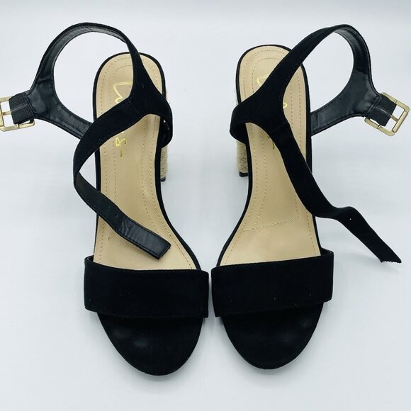 Lulus Shoes Womens Size 8.5 Black High Heels Espadrille Maeve Comfort Sandals - Picture 9 of 12